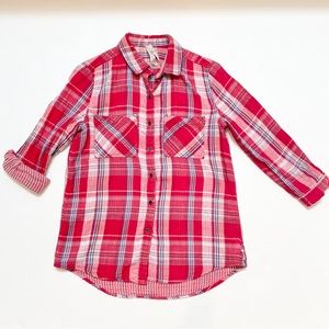 Seven for all mankind Jeans plaid shirt button down stripes pocket Sz xs red